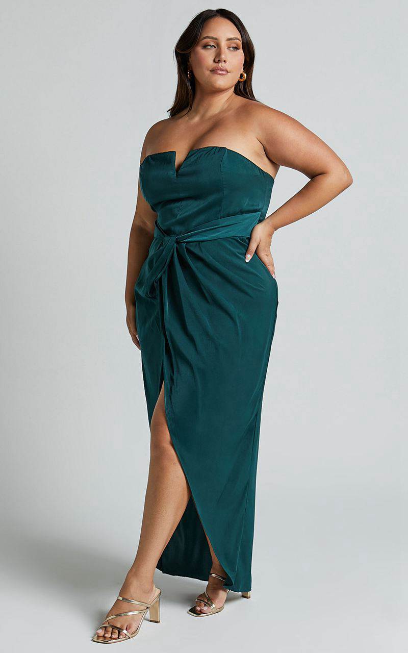 Showpo Rhyanna Midi Dress - Twist Front Strapless Dress Emerald | RJCFUB452