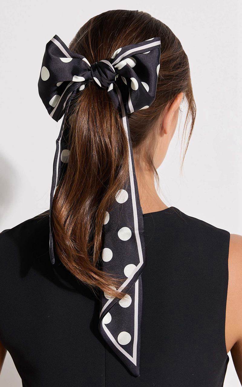 Showpo Ricki Scarf - Satin Tie Up Printed Scarf Black Polka Dot | YPAXVW280