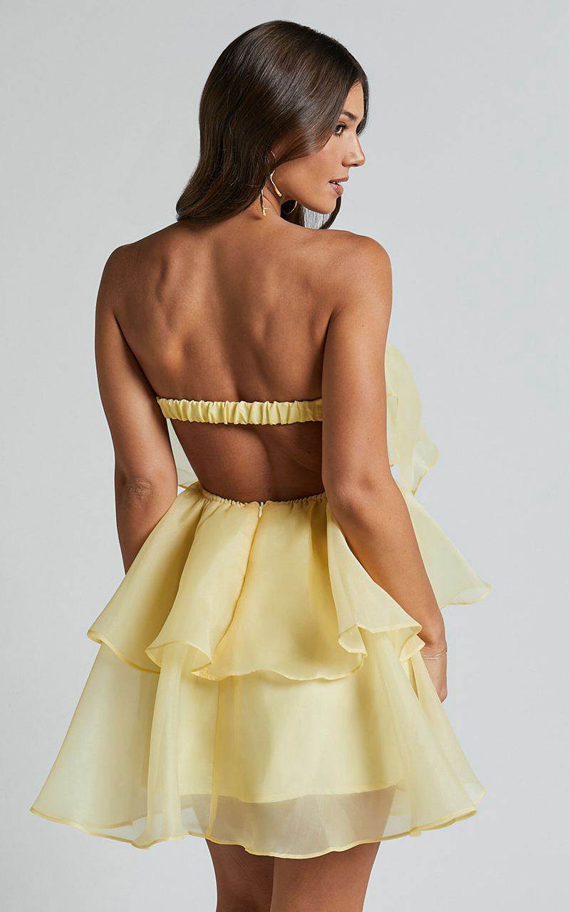 Showpo Ritta Mini Dress - Strapless Layered Dress Yellow | DMSYBL840