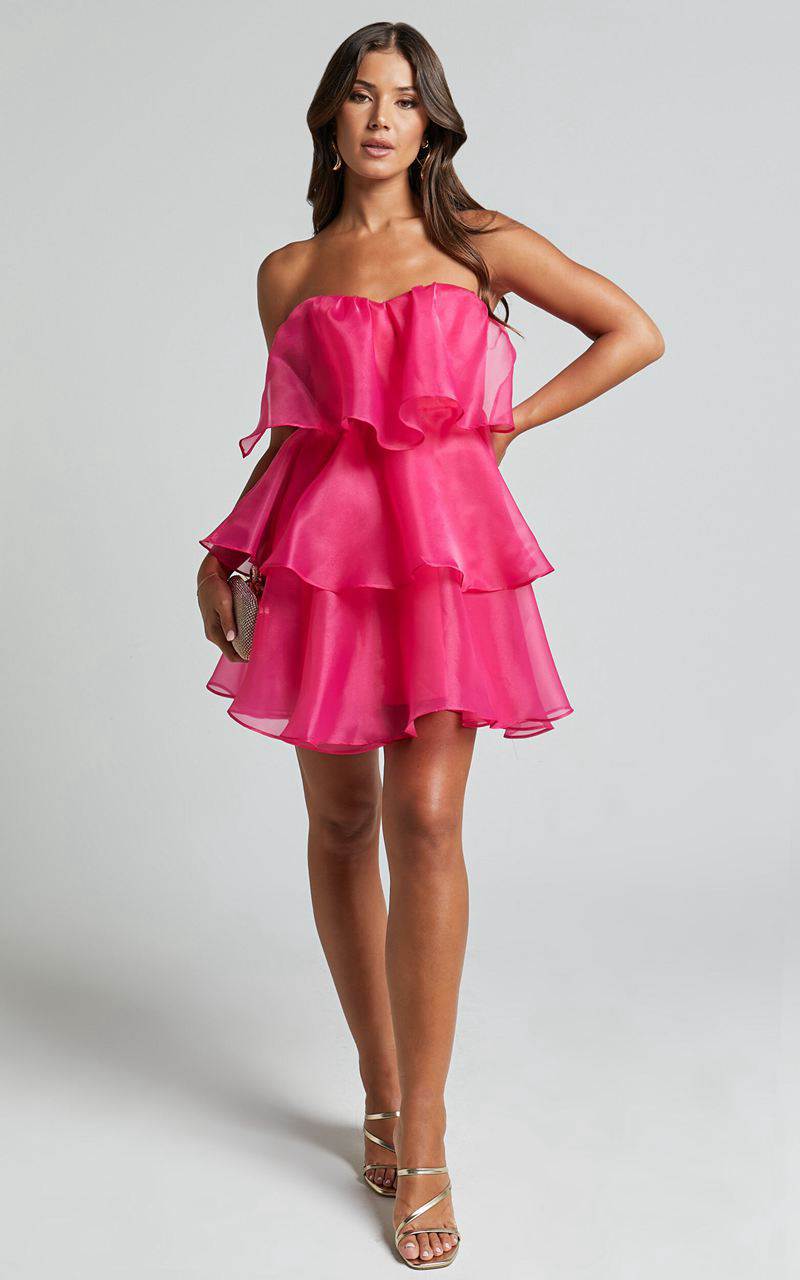 Showpo Ritta Mini Dress - Strapless Layered Dress Hot Pink | LUZOEJ425