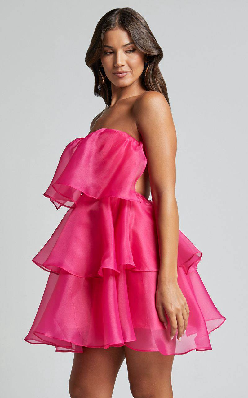 Showpo Ritta Mini Dress - Strapless Layered Dress Hot Pink | LUZOEJ425