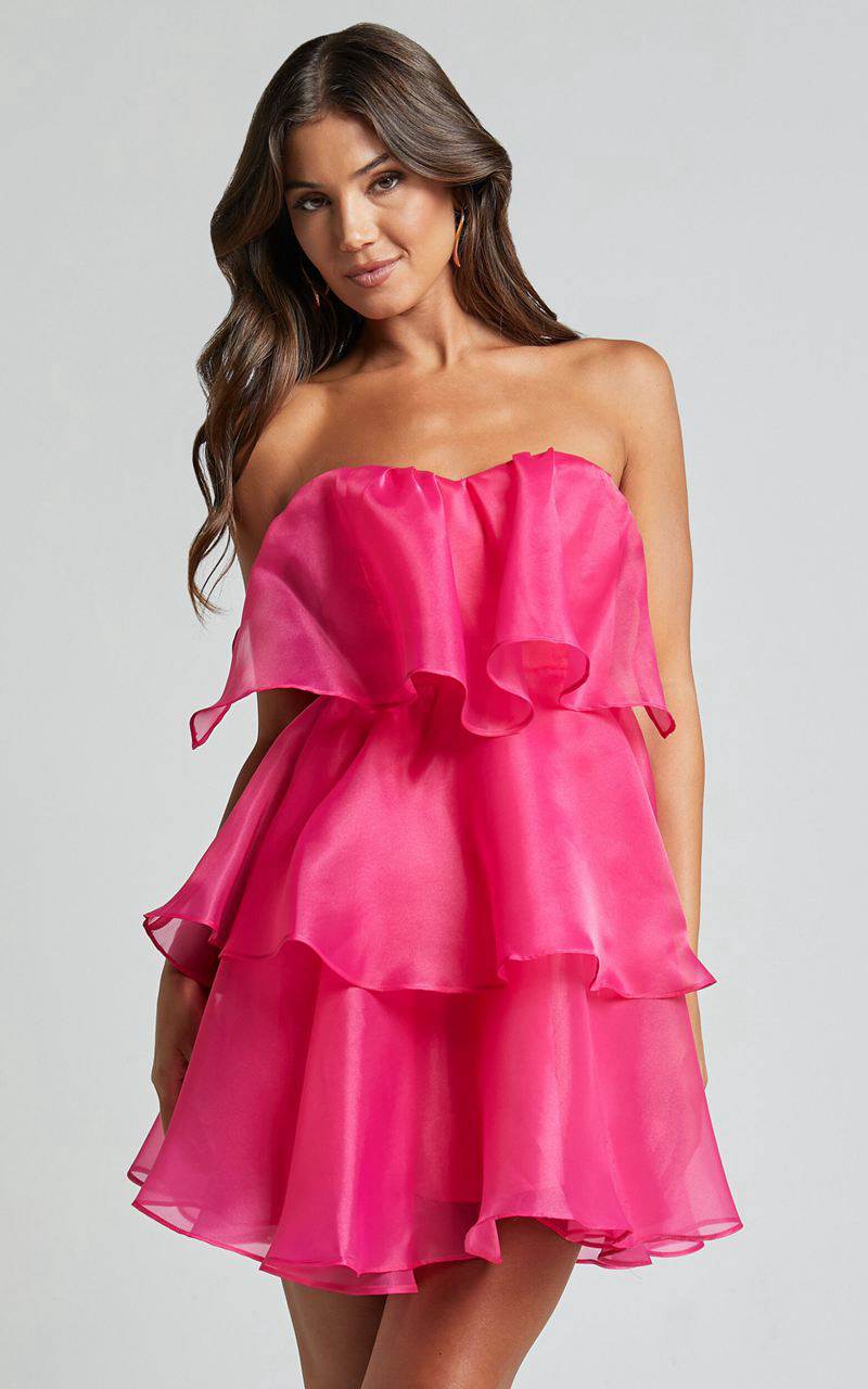 Showpo Ritta Mini Dress - Strapless Layered Dress Hot Pink | LUZOEJ425