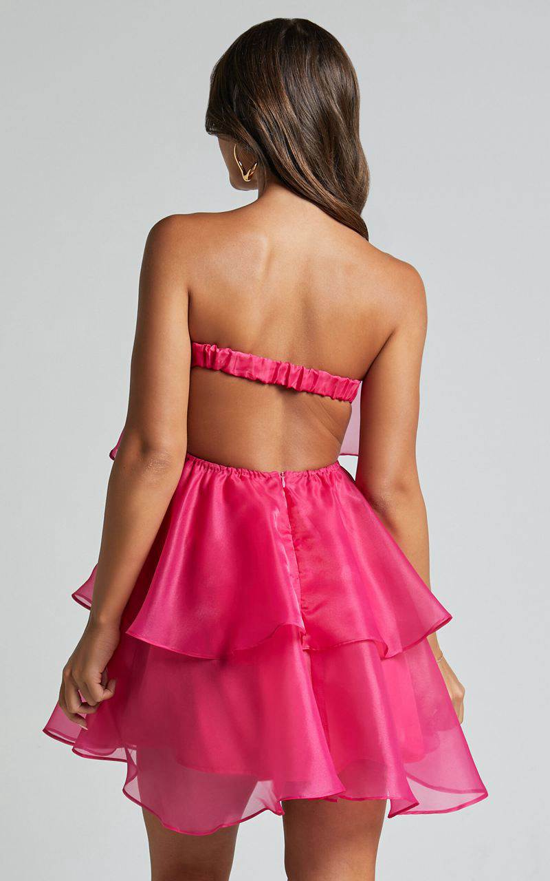 Showpo Ritta Mini Dress - Strapless Layered Dress Hot Pink | LUZOEJ425