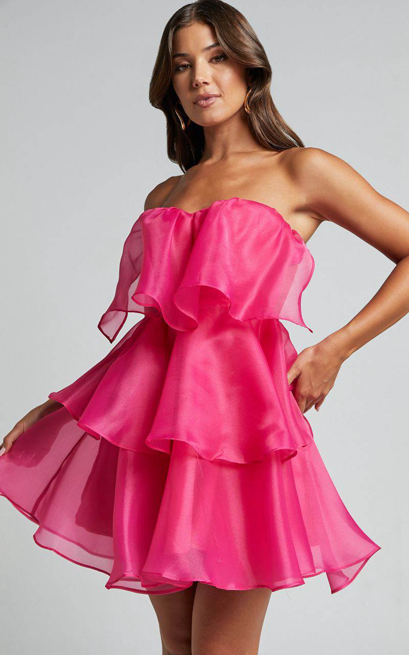 Showpo Ritta Mini Dress - Strapless Layered Dress Hot Pink | LUZOEJ425