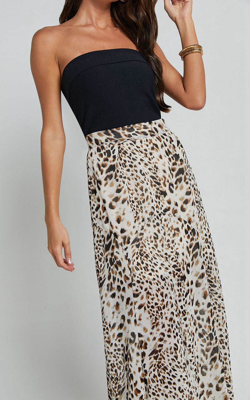 Showpo Riva Maxi Skirt - High Waisted Flare Skirt Animal Print | IWZPSM435