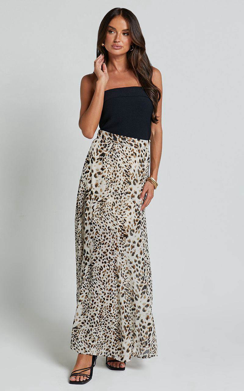 Showpo Riva Maxi Skirt - High Waisted Flare Skirt Animal Print | IWZPSM435