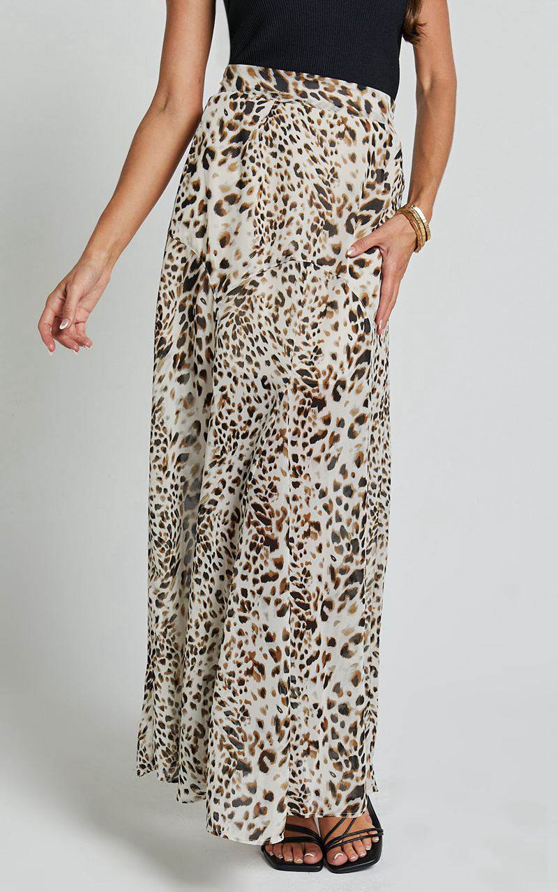 Showpo Riva Maxi Skirt - High Waisted Flare Skirt Animal Print | IWZPSM435