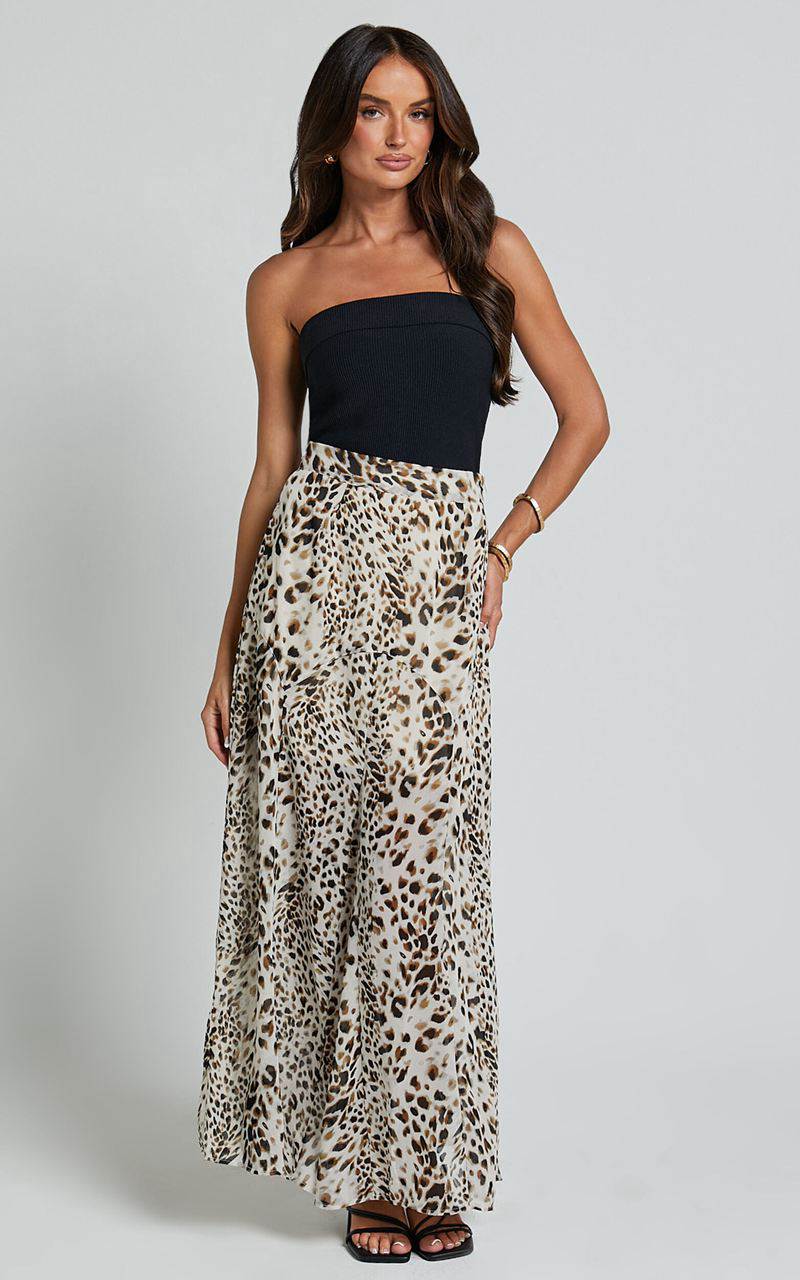 Showpo Riva Maxi Skirt - High Waisted Flare Skirt Animal Print | IWZPSM435