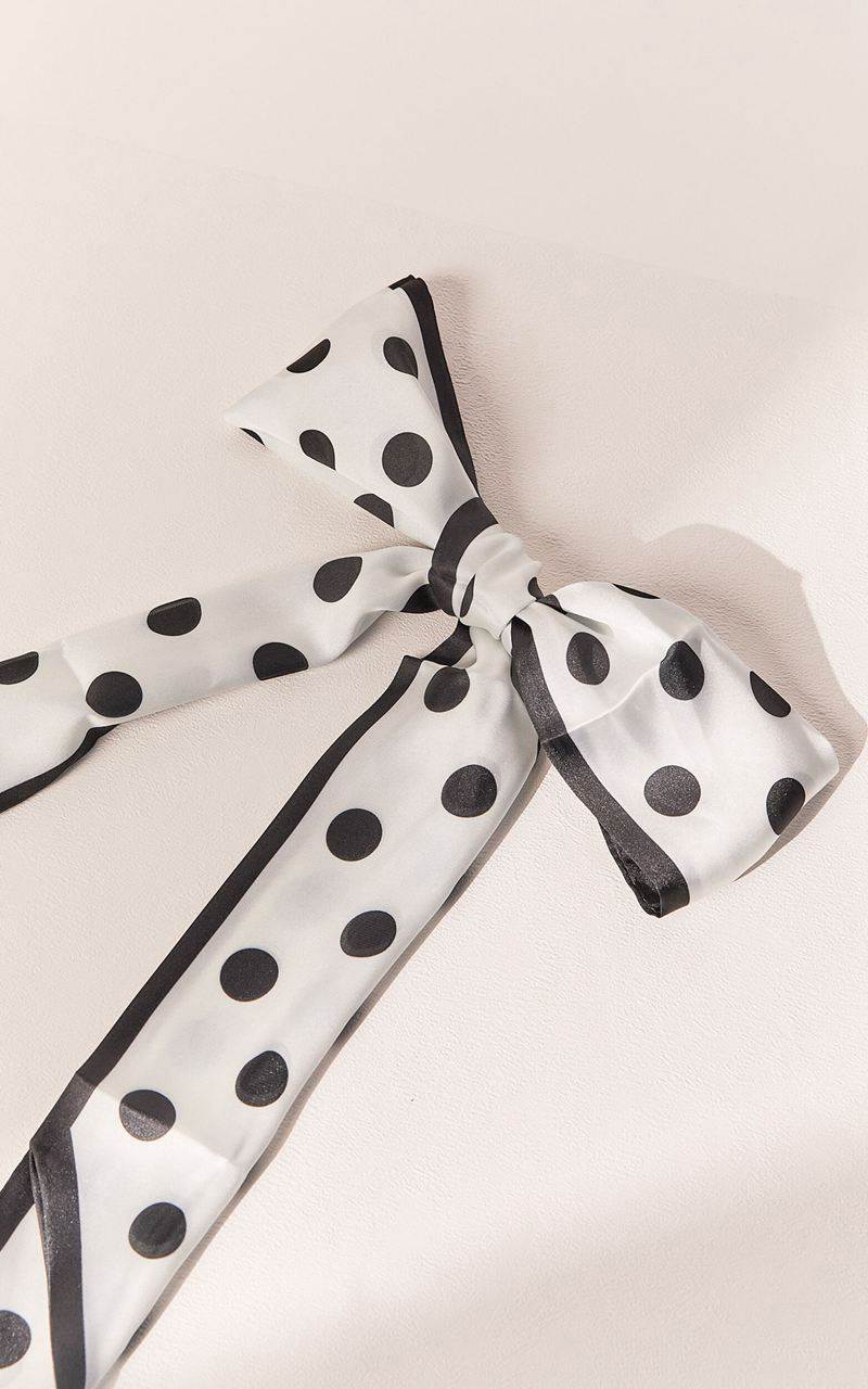 Showpo Rogan Scarf - Satin Tie Up Printed Scarf White Polka Dot | DRCVBE451