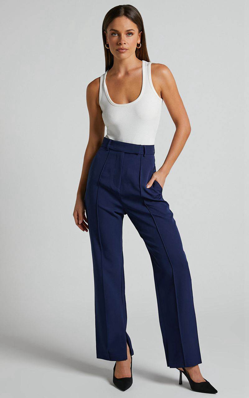 Showpo Rogers Pants - High Waisted Pants Navy | FQPANV193