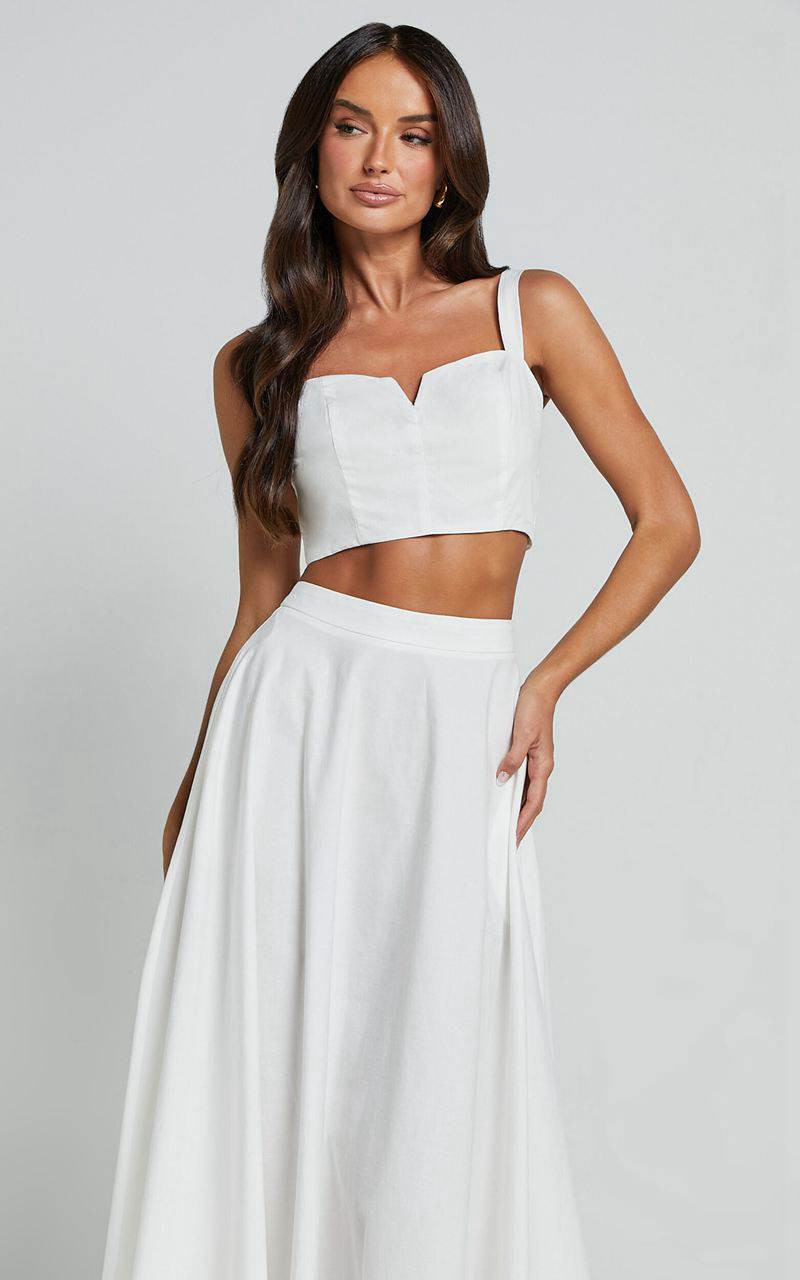 Showpo Romana Two Piece Set - Crop Top And Midi Skirt Set Ivory | HFRBLT548