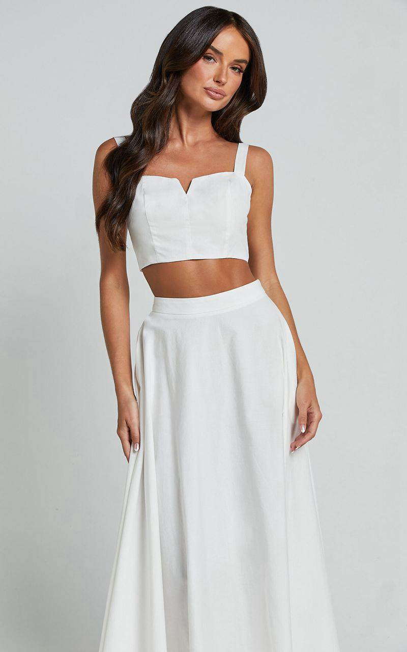 Showpo Romana Two Piece Set - Crop Top And Midi Skirt Set Ivory | HFRBLT548