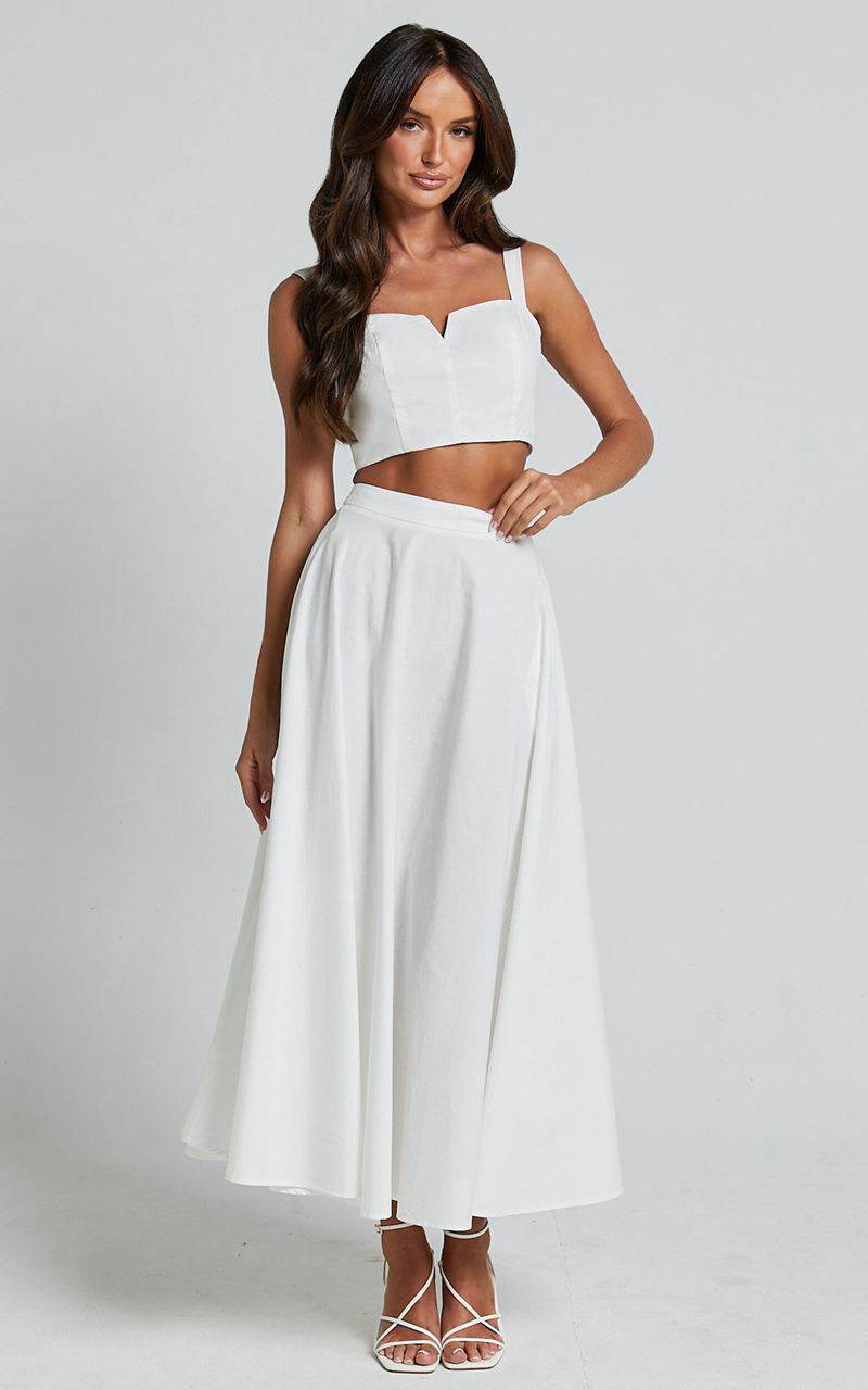 Showpo Romana Two Piece Set - Crop Top And Midi Skirt Set Ivory | HFRBLT548