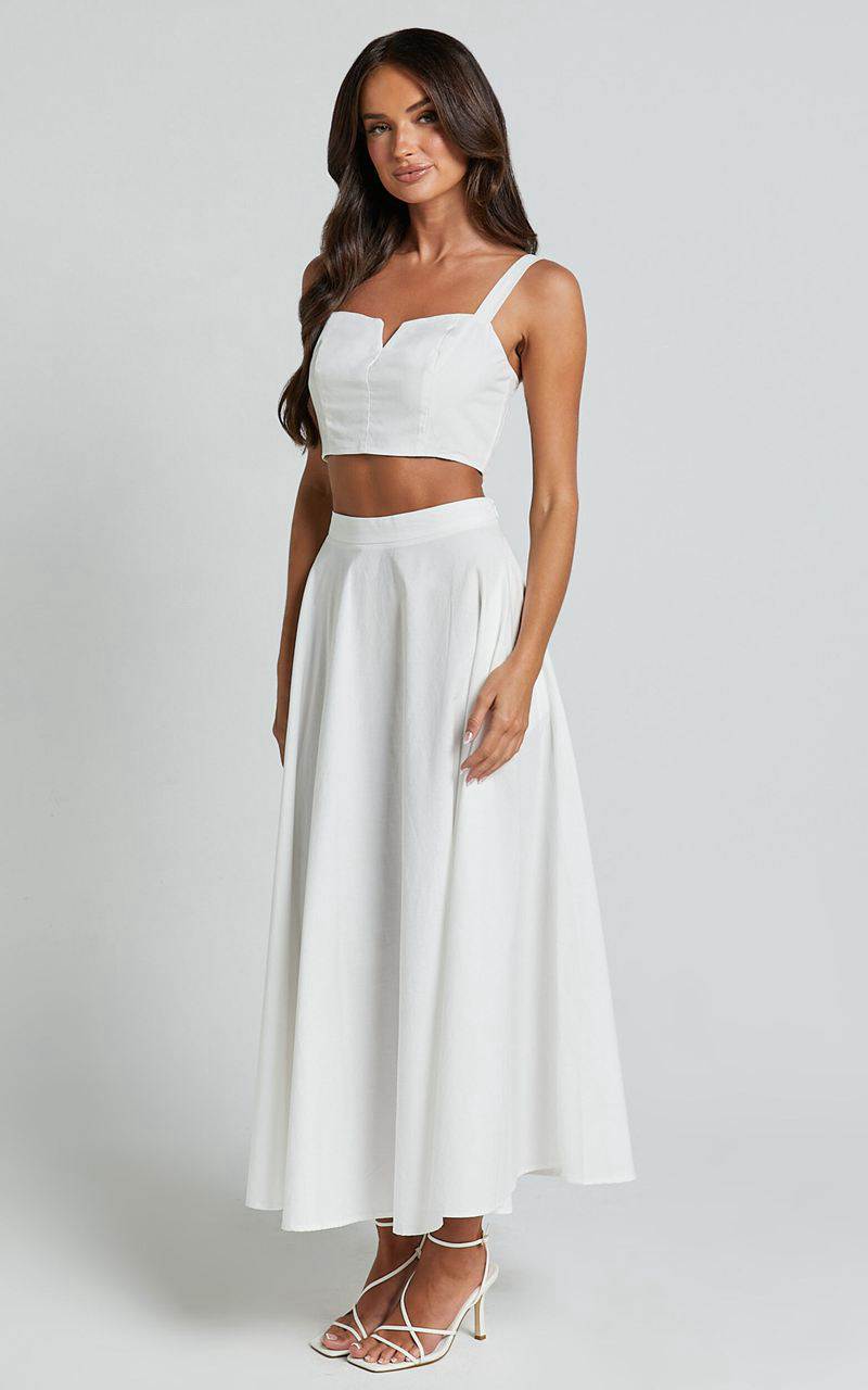 Showpo Romana Two Piece Set - Crop Top And Midi Skirt Set Ivory | HFRBLT548