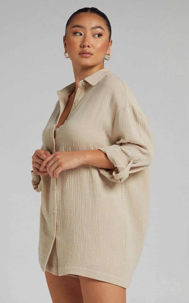 Showpo Ronaele Shirt - Collared Basic Shirt Neutral | IACHFP427