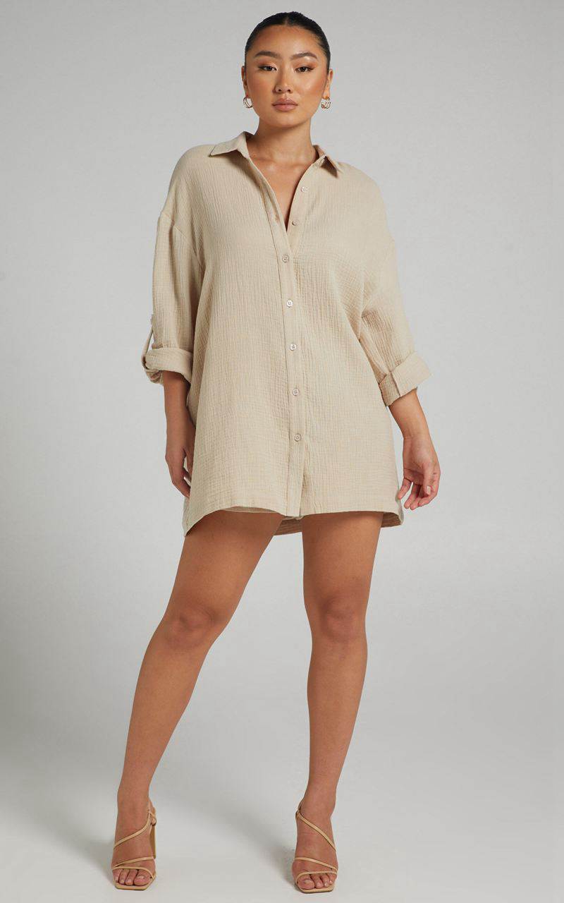 Showpo Ronaele Shirt - Collared Basic Shirt Neutral | IACHFP427