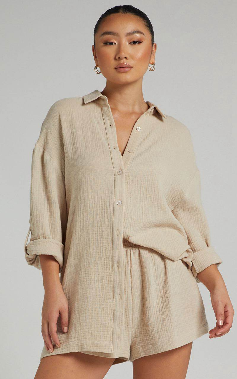 Showpo Ronaele Shirt - Collared Basic Shirt Neutral | IACHFP427