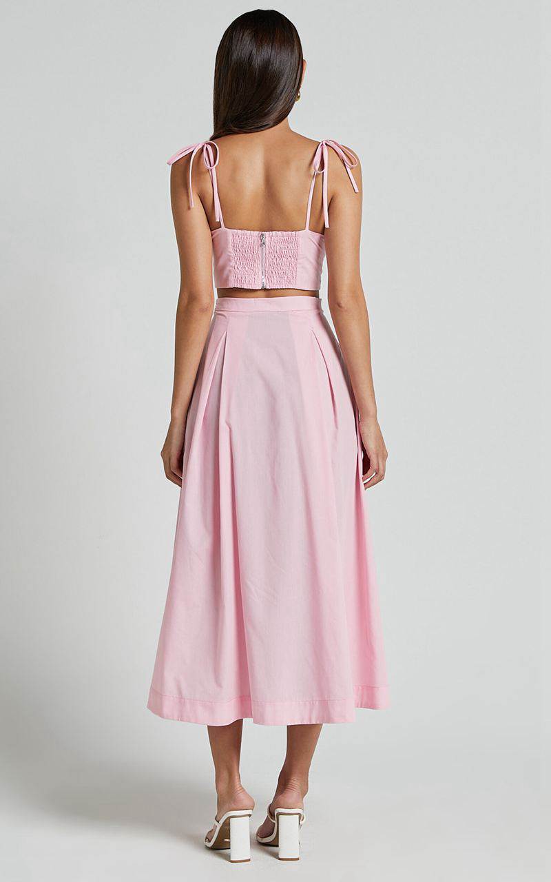 Showpo Rosalee Two Piece Set - Strappy Crop Top And High Waisted A Line Midi Skirt Set Pink | BWIZGR438