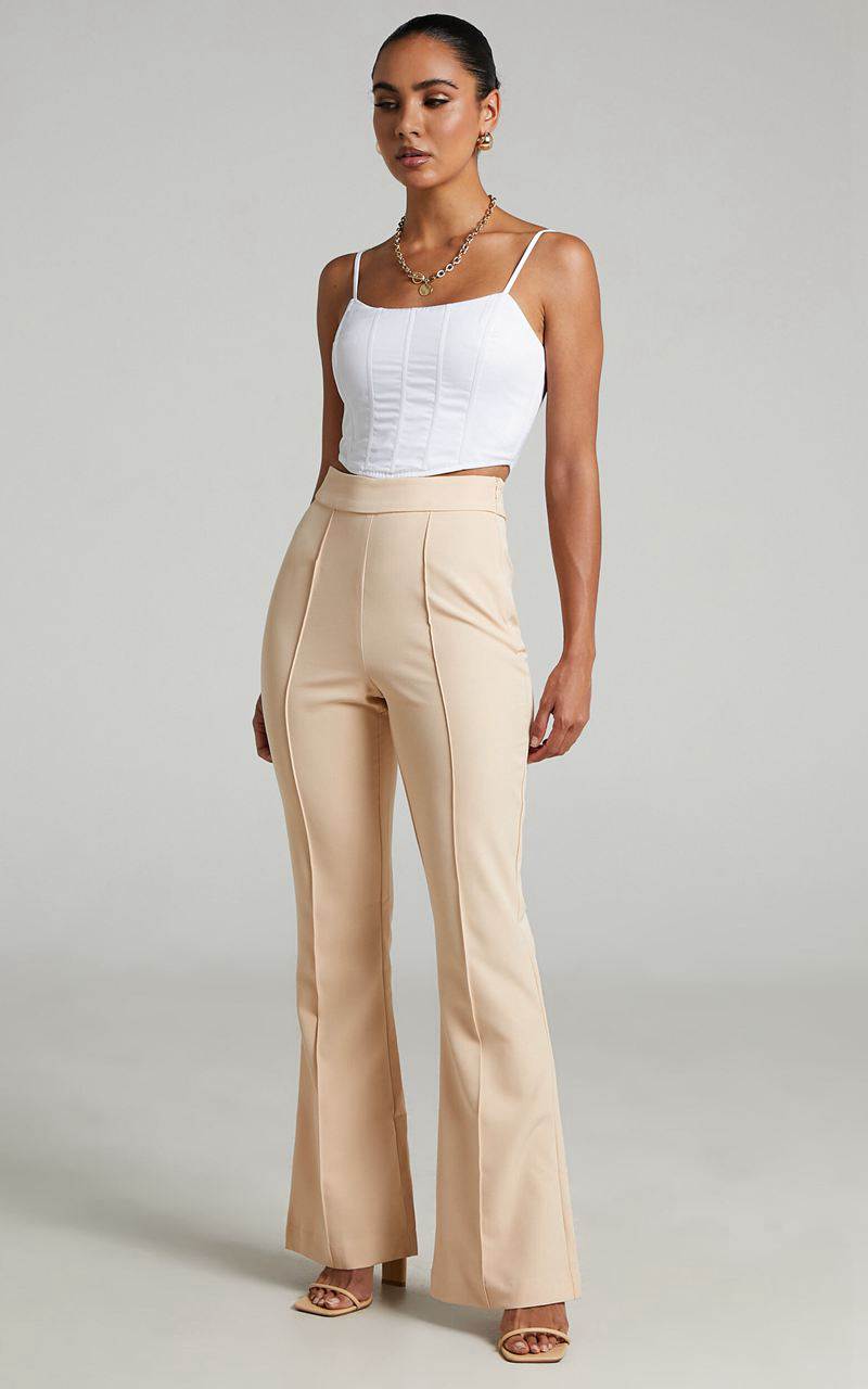 Showpo Roschel Pants - High Waisted Flared Pants Stone | JXNVKT860