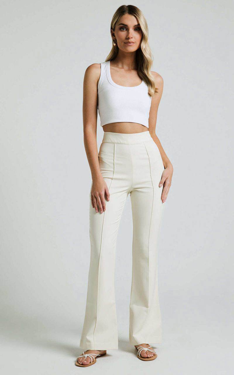 Showpo Roschel Pants - High Waisted Flared Pants Cream | QFNRZT182