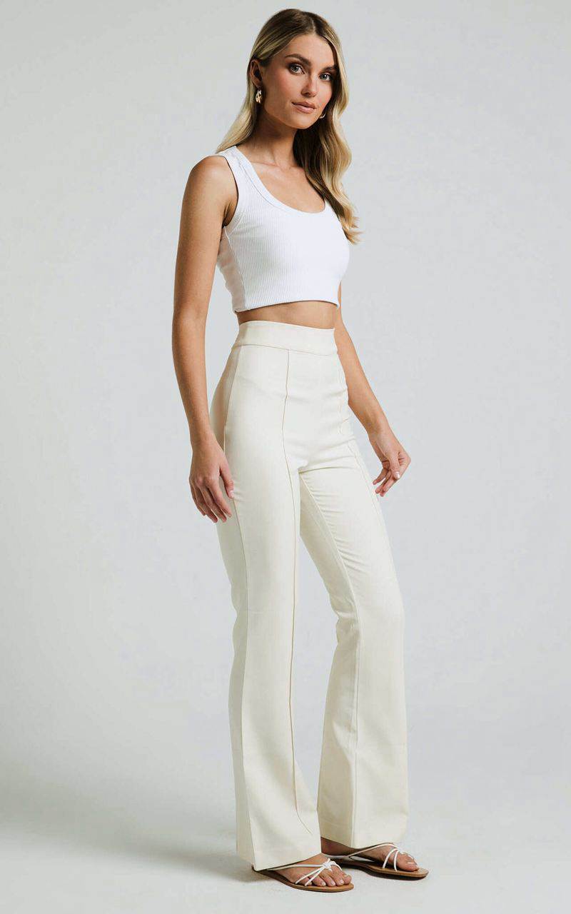 Showpo Roschel Pants - High Waisted Flared Pants Cream | QFNRZT182