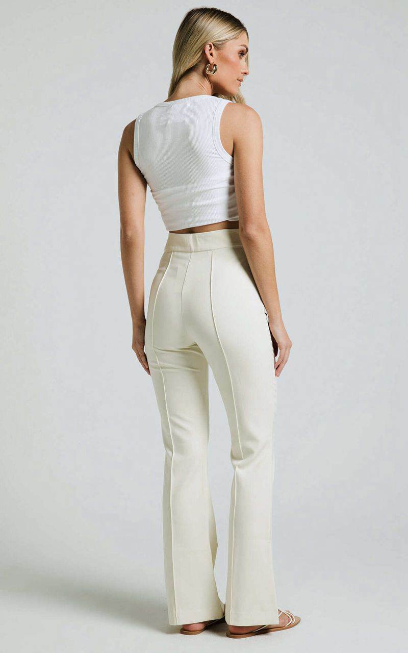 Showpo Roschel Pants - High Waisted Flared Pants Cream | QFNRZT182