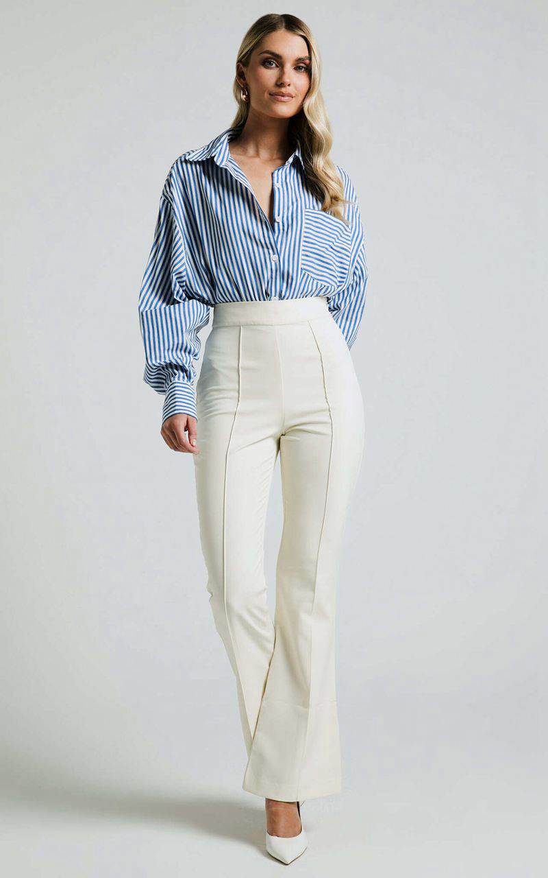 Showpo Roschel Pants - High Waisted Flared Pants Cream | QFNRZT182