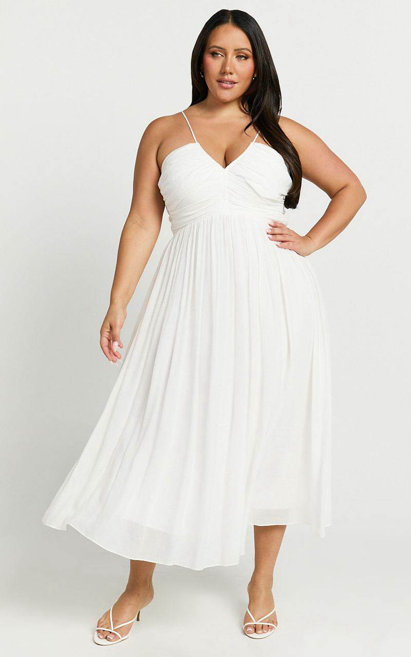 Showpo Roza Midi Dress - Ruched Bodice Dress White | VCBKTO691