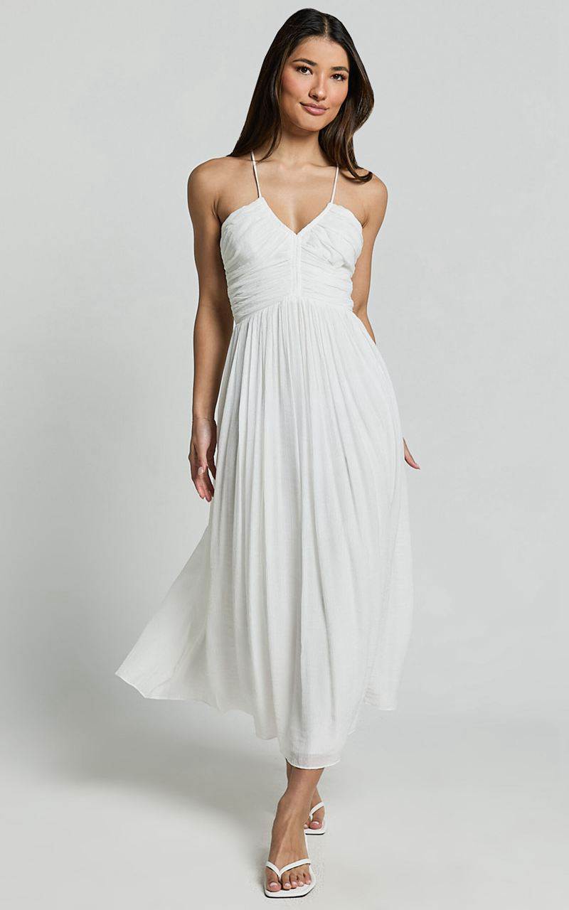 Showpo Roza Midi Dress - Ruched Bodice Dress White | VCBKTO691