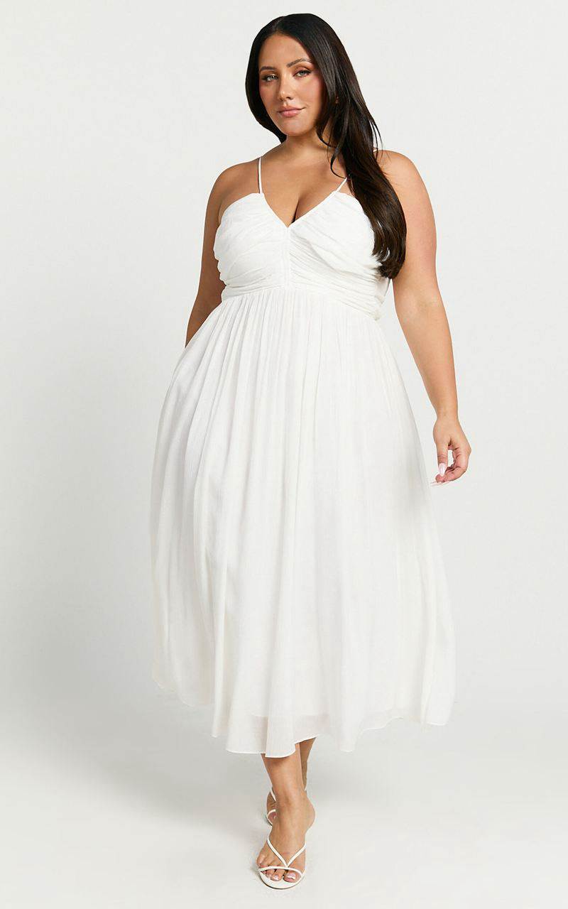 Showpo Roza Midi Dress - Ruched Bodice Dress White | VCBKTO691