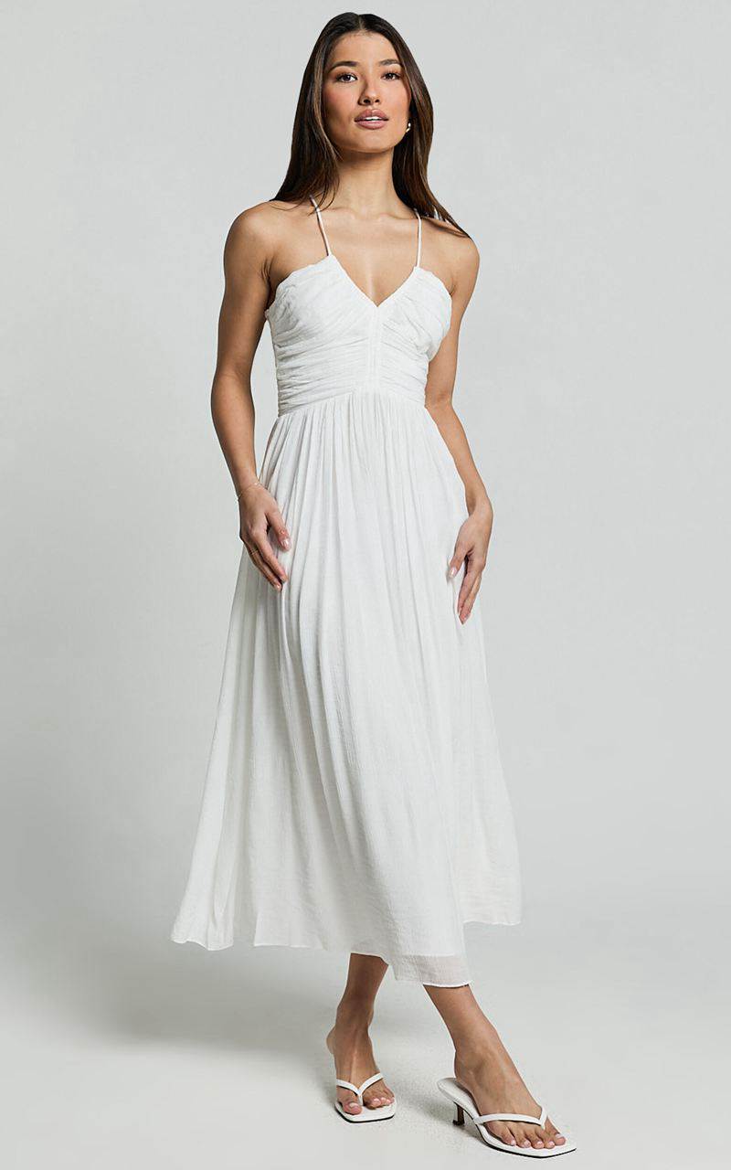 Showpo Roza Midi Dress - Ruched Bodice Dress White | VCBKTO691