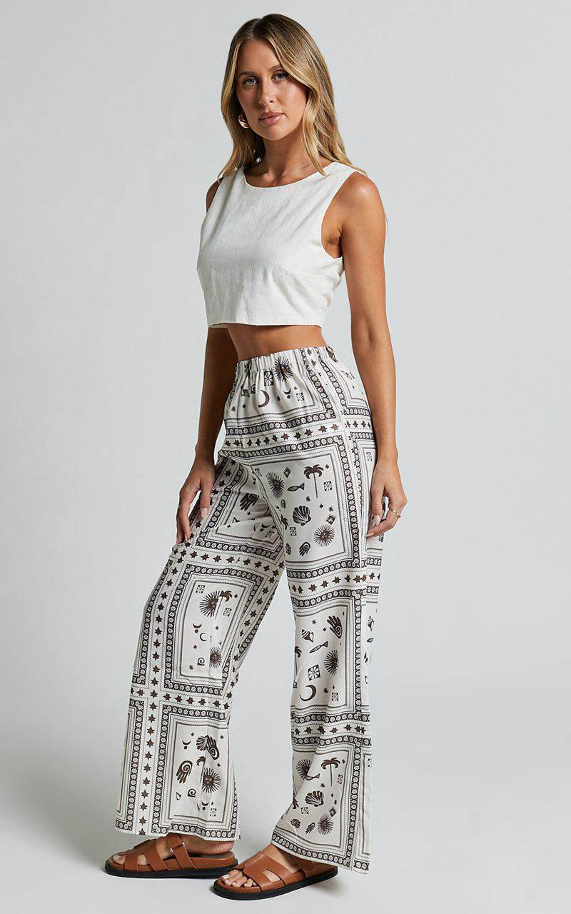 Showpo Ryleigh Pants - High Waisted Drawstring Relaxed Pants Mystic Print | KCUVWO601