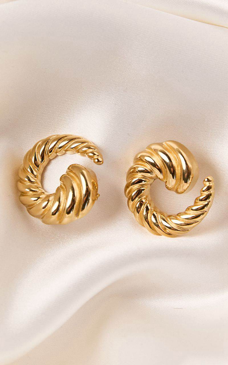 Showpo Sade Earrings - Croissant Swirl Detail Statement Earring Gold | TKIELC251