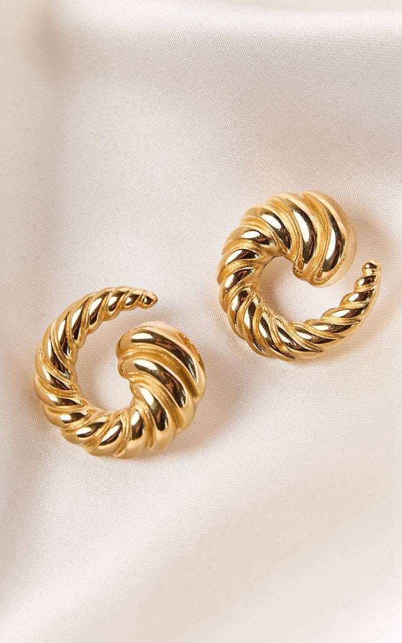 Showpo Sade Earrings - Croissant Swirl Detail Statement Earring Gold | TKIELC251