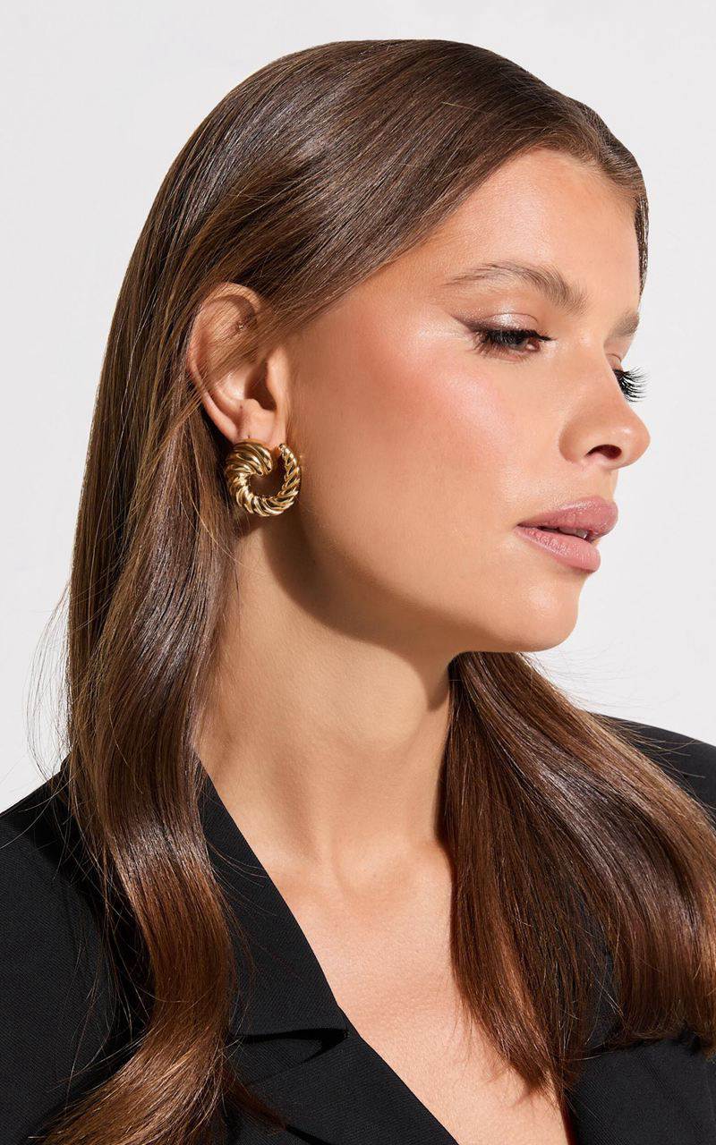 Showpo Sade Earrings - Croissant Swirl Detail Statement Earring Gold | TKIELC251