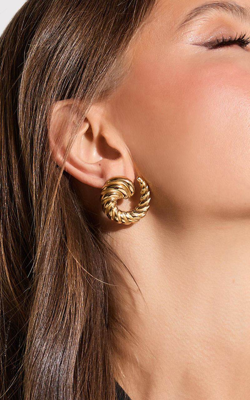 Showpo Sade Earrings - Croissant Swirl Detail Statement Earring Gold | TKIELC251