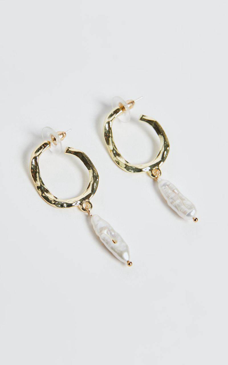 Showpo Sally Earrings - Rustic Hoop Pearl Drop Earrings Gold | WBPAMH153