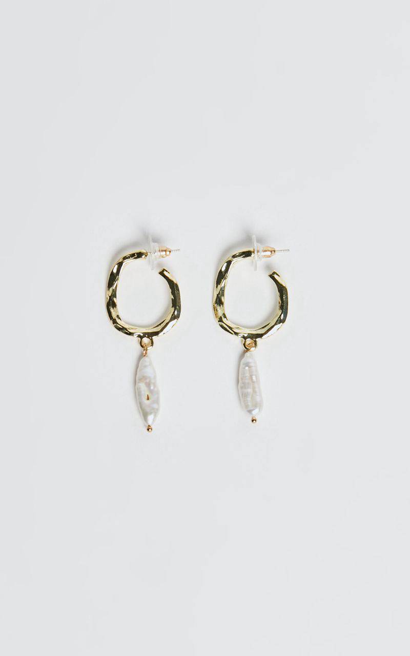 Showpo Sally Earrings - Rustic Hoop Pearl Drop Earrings Gold | WBPAMH153