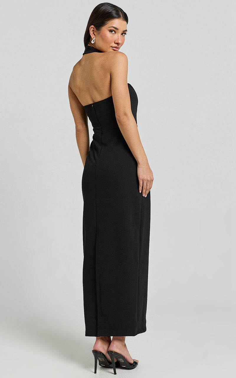 Showpo Salome Midi Dress - Halter Neck Column Dress Black | KQUOXA024