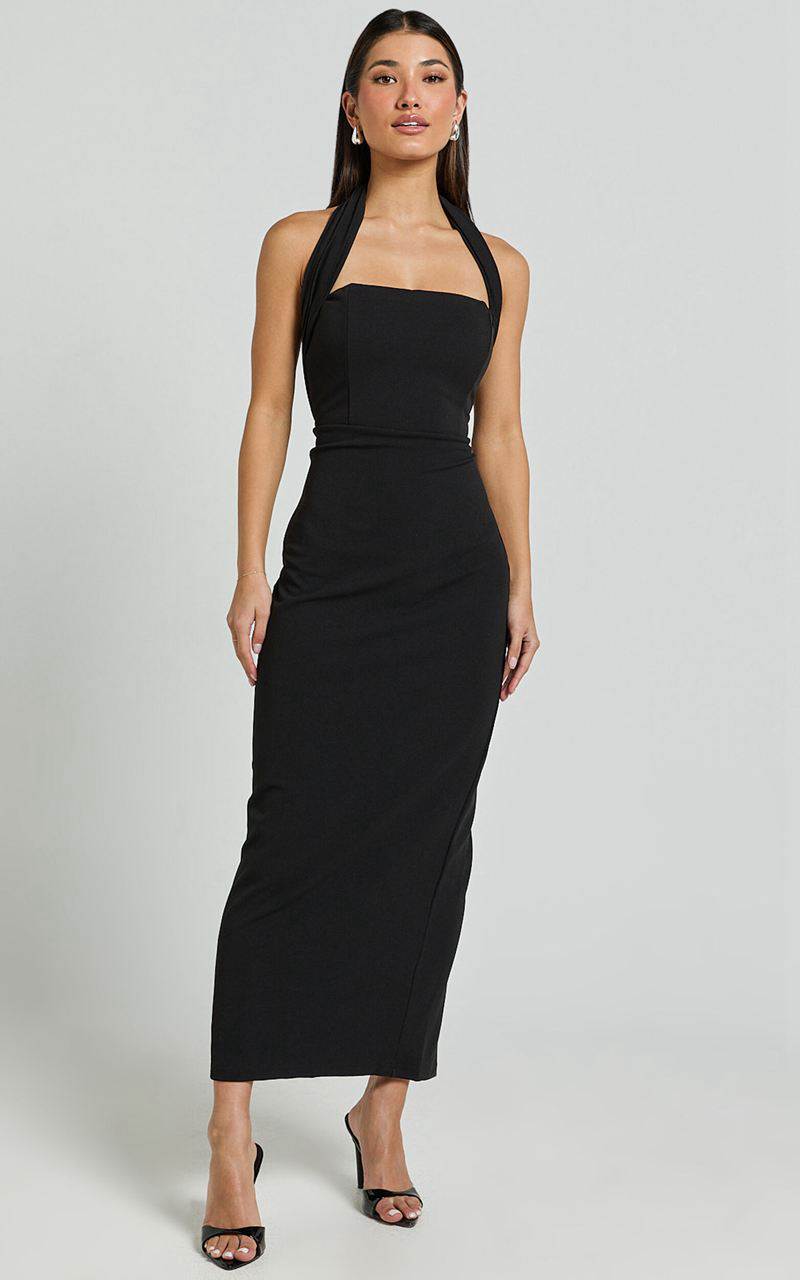 Showpo Salome Midi Dress - Halter Neck Column Dress Black | KQUOXA024