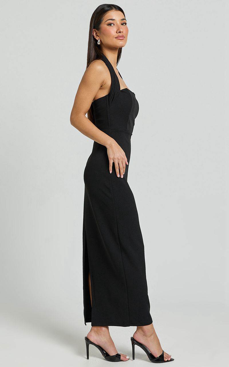 Showpo Salome Midi Dress - Halter Neck Column Dress Black | KQUOXA024