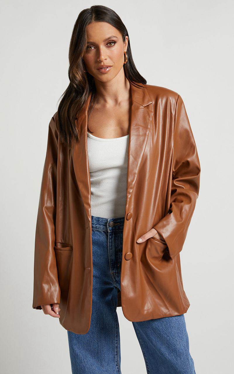 Showpo Samanfa Jacket - Faux Leather Jacket Tan | QYUZDX589