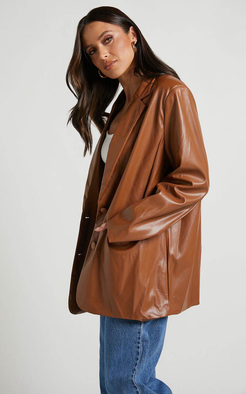 Showpo Samanfa Jacket - Faux Leather Jacket Tan | QYUZDX589