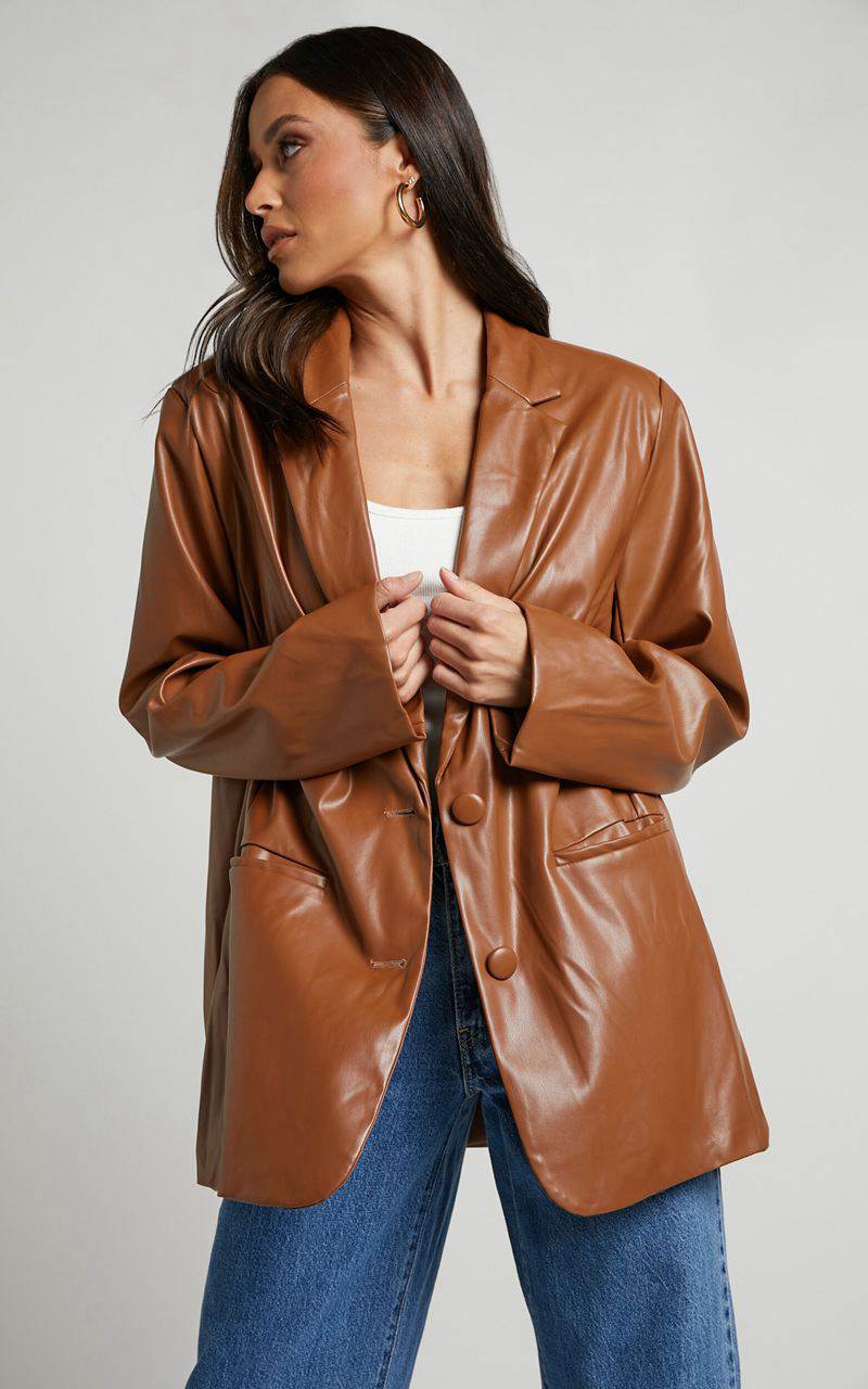 Showpo Samanfa Jacket - Faux Leather Jacket Tan | QYUZDX589