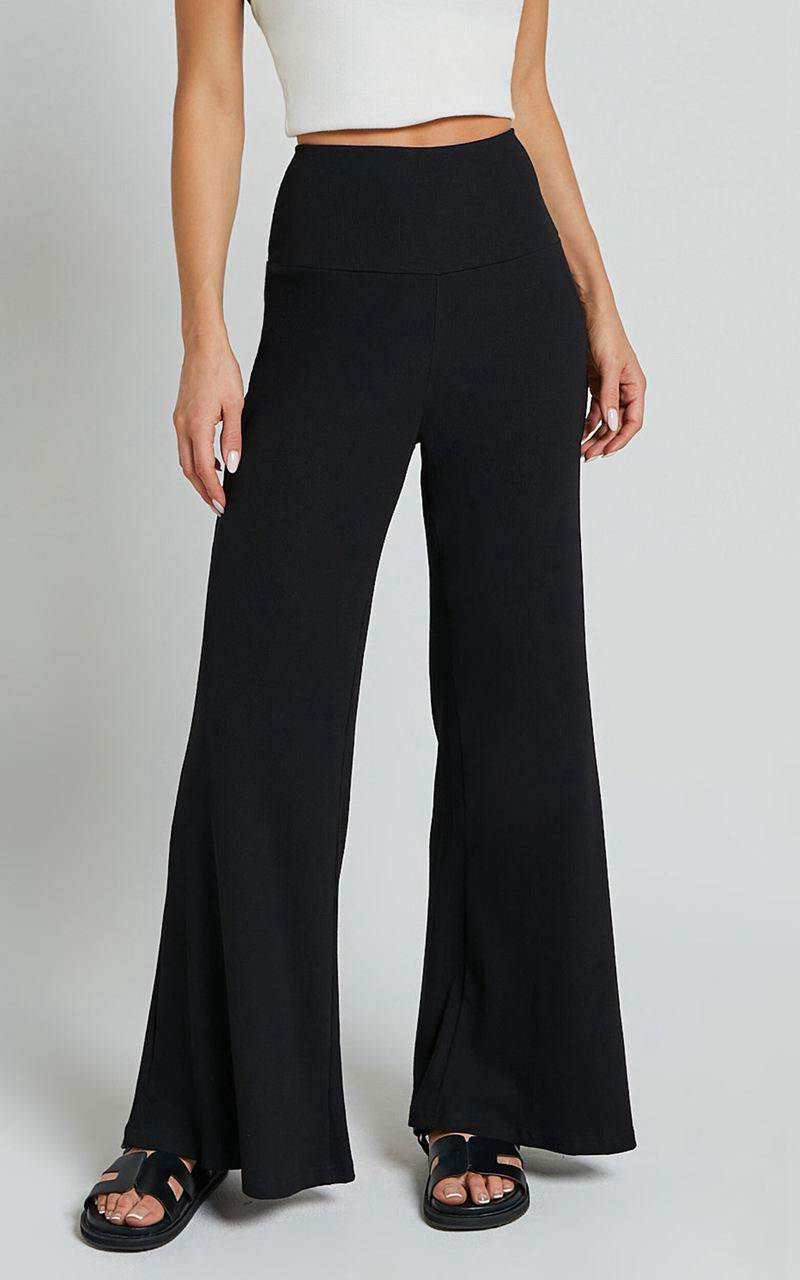 Showpo Sammie Pants - Jersey High Waisted Wide Leg Pants Black | PRLBYJ489