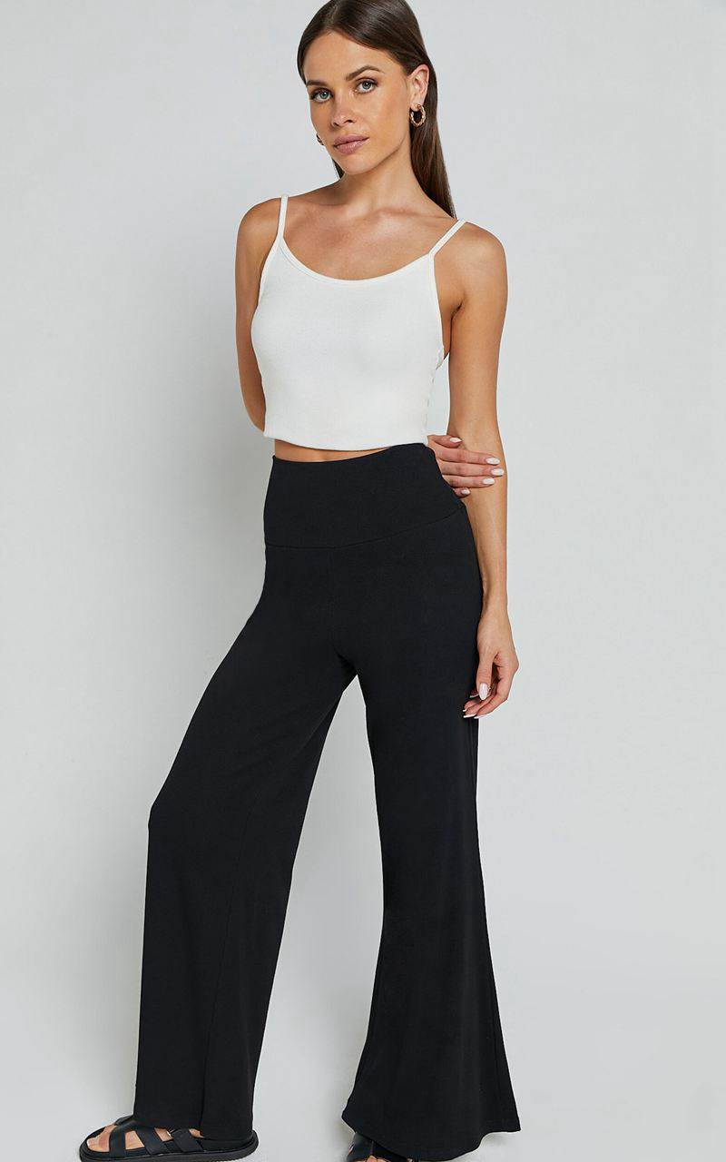 Showpo Sammie Pants - Jersey High Waisted Wide Leg Pants Black | PRLBYJ489