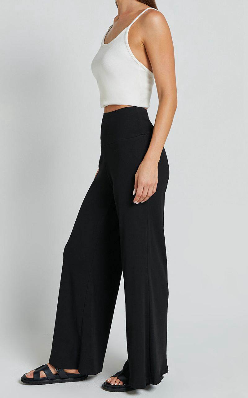 Showpo Sammie Pants - Jersey High Waisted Wide Leg Pants Black | PRLBYJ489