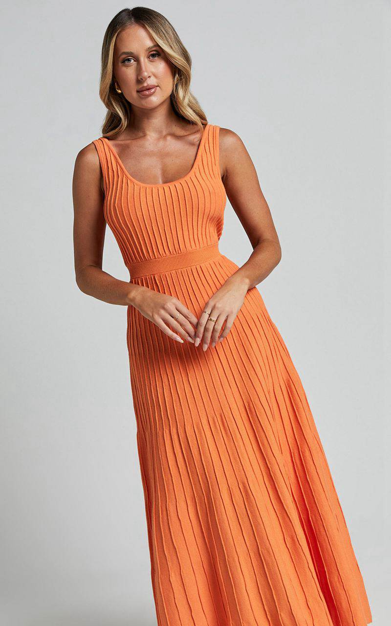 Showpo Saoirse Maxi Dress - Square Neck Strappy Knit Dress Mango | KQRUEJ896