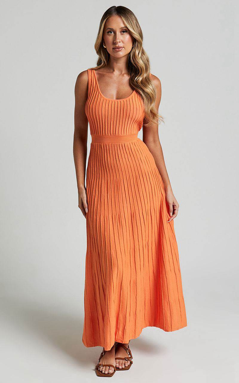 Showpo Saoirse Maxi Dress - Square Neck Strappy Knit Dress Mango | KQRUEJ896