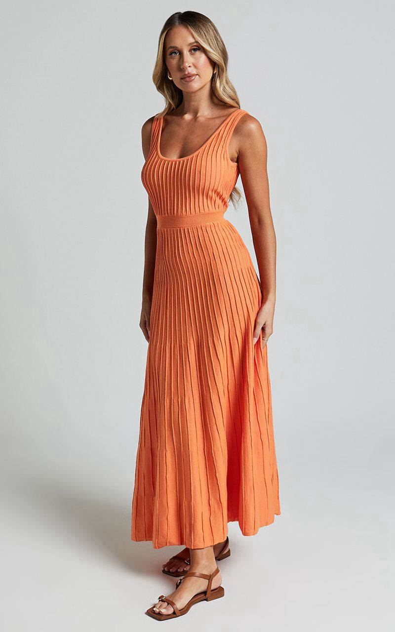 Showpo Saoirse Maxi Dress - Square Neck Strappy Knit Dress Mango | KQRUEJ896